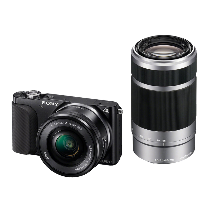 NEX3 16.1 Mega Pixel Camera Body (Black) with SELP1650 and SEL55210 Lens, , product-image